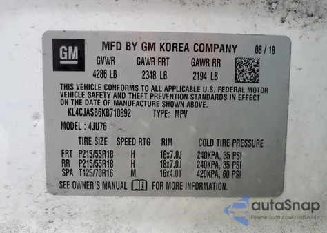 2019 Buick Encore Preferred из США, поврежденный, VIN KL4CJASB6KB710892